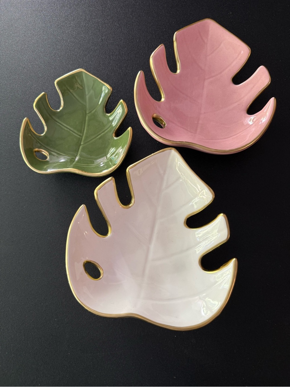 Vagabond House Pink, Green, Cream Leaf Trinket Dish Set